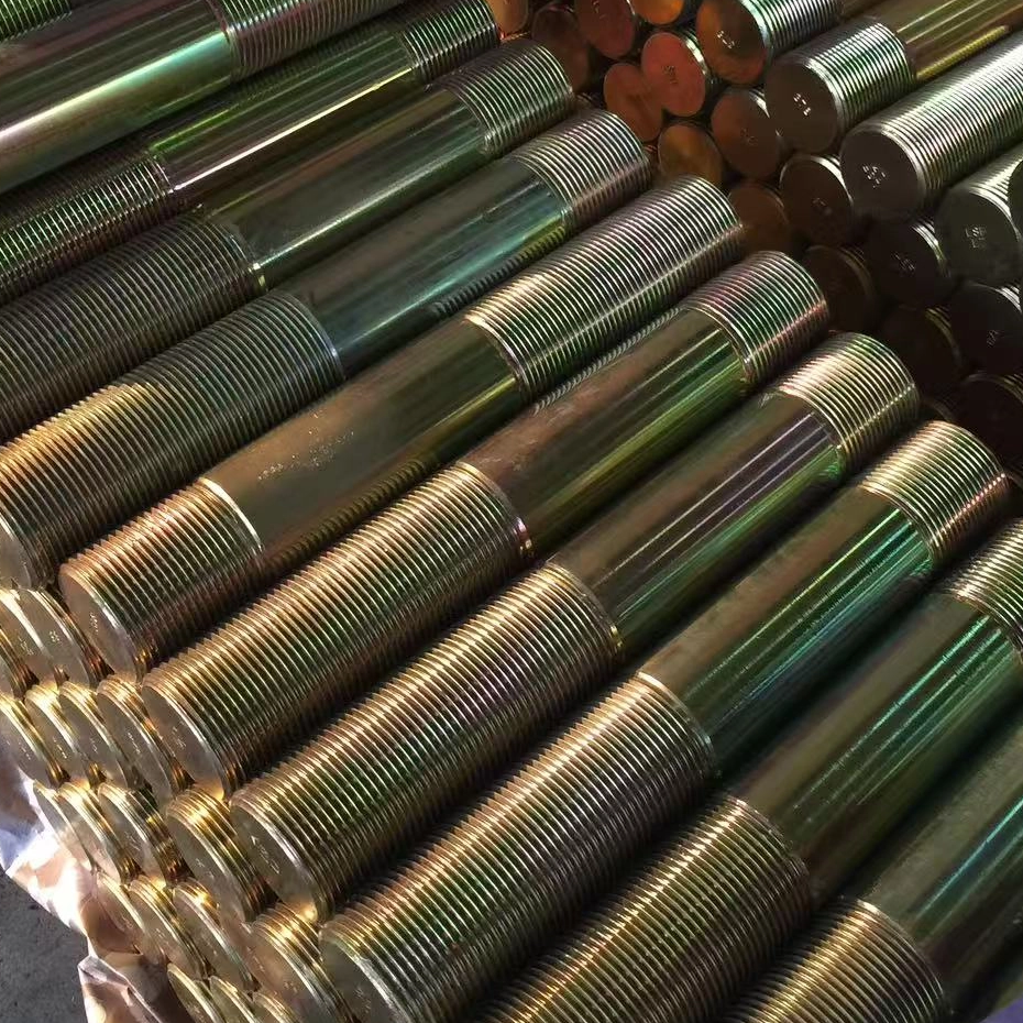 Double-ended stud bolts ready for industrial flange application